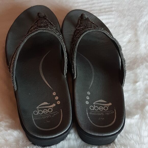 Abeo Bio System Womans Mystic Leather Gray Platform Beaded Sandals 8N - Picture 5 of 12